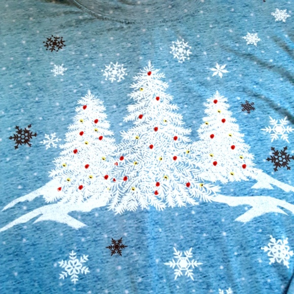 Winter Scene Trees Long Blue Tunic Long Sleeve Sz L - Picture 11 of 13